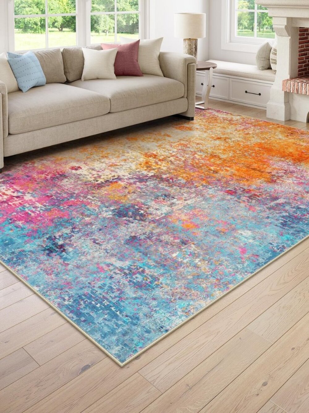 Modern Abstract Washable 6x9 Area Rugs for Living Room, Colorful Soft Bedroom